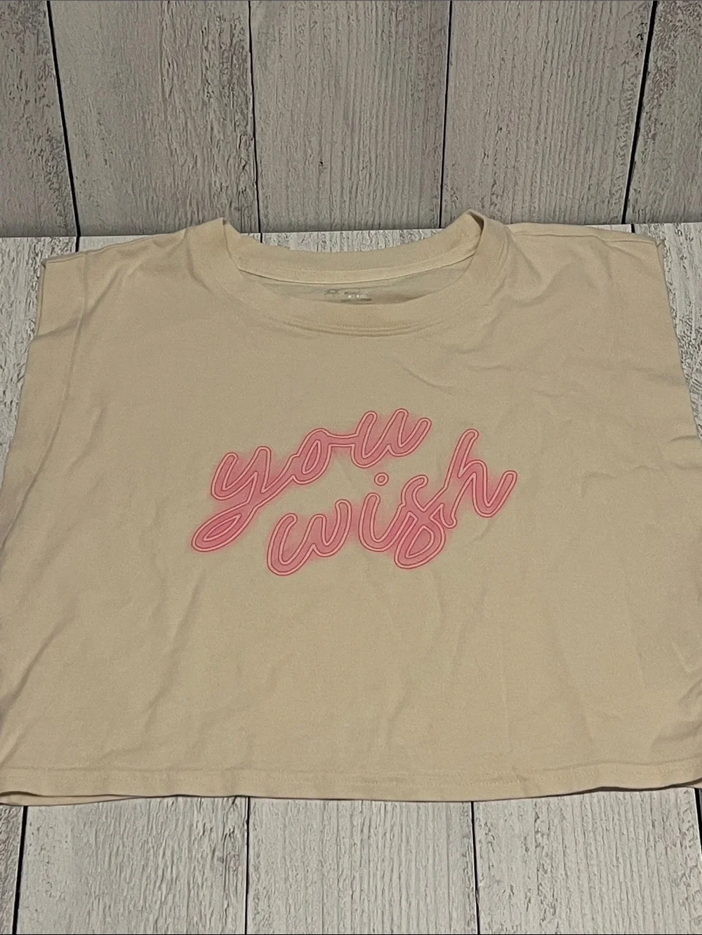 Cream Crop Tee with Pink 'You Wish' Script